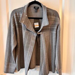 Jones New York Signature Heather Grey Herringbone Stripe Cardigan - NWT - Small